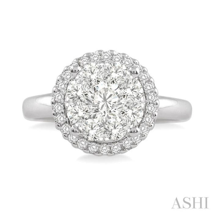 3/4 Ctw Lovebright Round Cut Diamond Engagement Ring in 14K White Gold