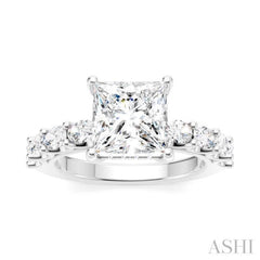 7/8 Ctw Princess Shape Oval and Round Cut Diamond Semi-Mount Engagement Ring in 14K White Gold