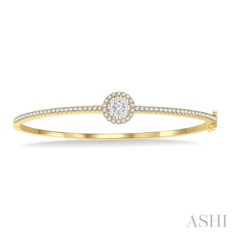 1 Ctw Round Shape Lovebright Round Cut Diamond Stackable Bangle in 14K Yellow and White Gold