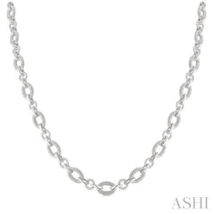 1/4 Ctw Single Cut Diamond Bold Oval Shape Rope Link Necklace in Sterling Silver