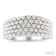 1/10 Ctw Bold Ball Bead and Slanted Single Cut Diamond Fashion Ring in Sterling Silver