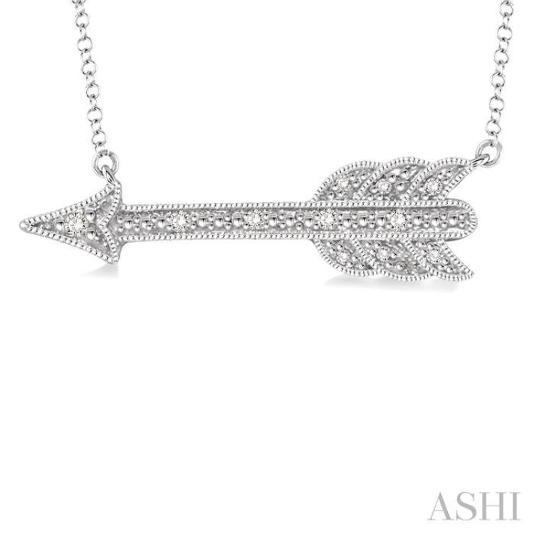 1/20 Ctw Round Cut Diamond Arrow Pendant in Sterling Silver with Chain