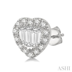3/8 Ctw Heart Shape Baguette Center & Round Cut Diamond Earrings in 14K White Gold