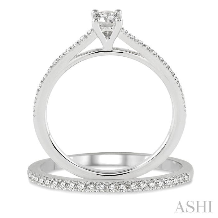 5/8 Ctw Diamond Wedding Set with 1/2 Ctw Round Cut Engagement Ring and 1/10 Ctw Wedding Band in 14K White Gold