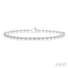 1 Ctw Bezel Set Round Cut Diamond Tennis Bracelet in 14K White Gold