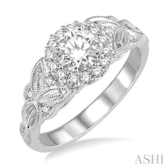 5/8 Ctw Diamond Engagement Ring with 3/8 Ct Round Cut Center Stone in 14K White Gold