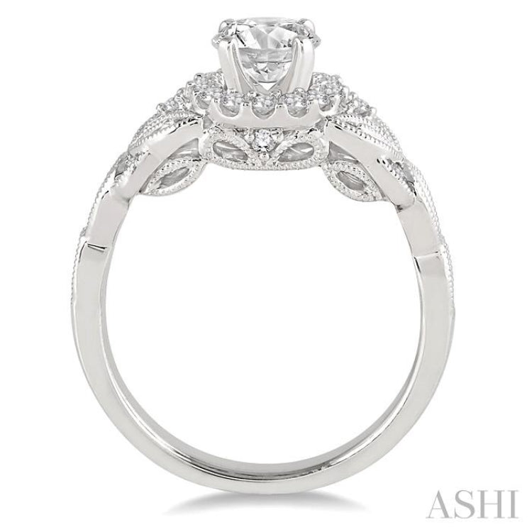 5/8 Ctw Diamond Engagement Ring with 3/8 Ct Round Cut Center Stone in 14K White Gold