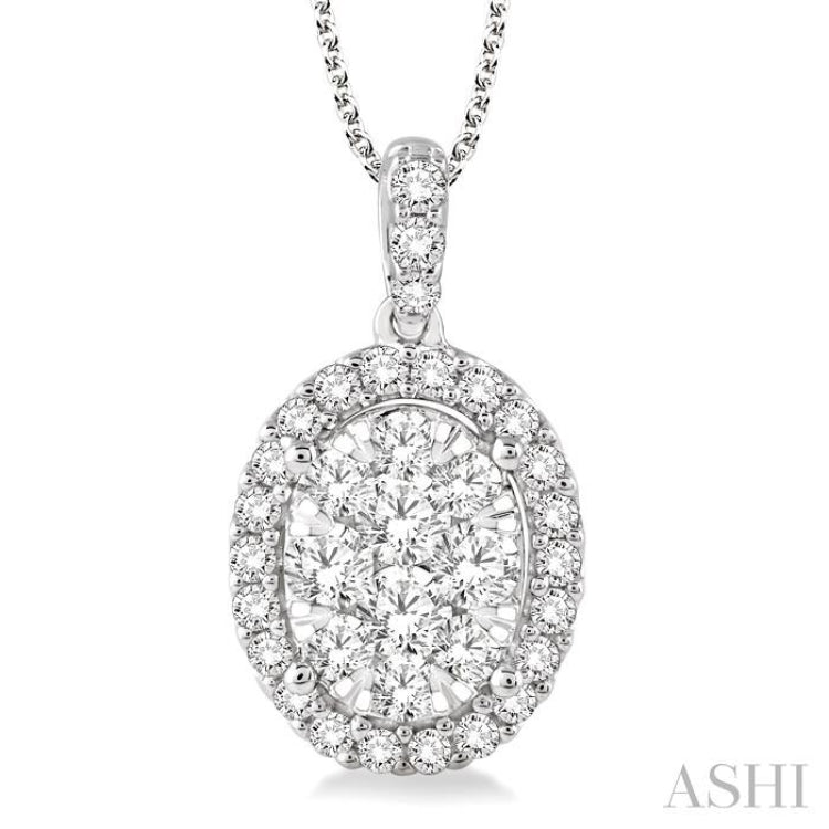1 1/2 Ctw Oval Shape Diamond Lovebright Pendant in 14K White Gold with Chain