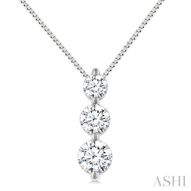 1/4 Ctw Round Cut Diamond Three-Stone Snowman Pendant With Chain in 14K White Gold