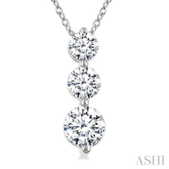 3/4 Ctw Round Cut Diamond Three-Stone Snowman Pendant With Chain in 14K White Gold