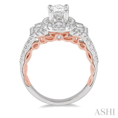 1/2 Ctw Oval Semi-Mount Baguette & Round Cut Diamond Ring in 14K White and Rose Gold