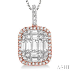 1 Ctw Baguette & Round Cut Fusion Diamond Pendant With Chain in 14K White and Rose Gold