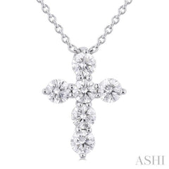 1/3 Ctw Round Cut Diamond Christian Cross 6-Stone Fashion Pendant With Chain in 14K White Gold