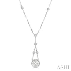 5/8 Ctw Bar & Circular Mount Motif Round Cut Diamond Lovebright Necklace in 14K White Gold