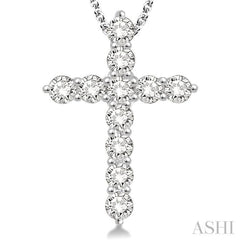 1 1/2 Ctw Round Cut Diamond Cross Pendant in 14K White Gold with Chain