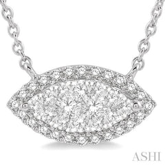 1/3 Ctw Marquise Shape Round Cut Diamond Lovebright Pendant With Chain in 14K White Gold