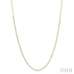 2 5/8 Ctw Round Cut Diamond Paperclip Chain Tennis Necklace in 14K Yellow Gold