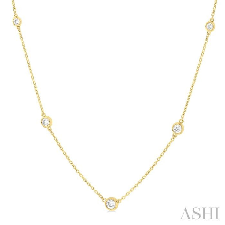 1/2 Ctw Bezel Set Round Cut Diamond Station Necklace in 14K Yellow Gold