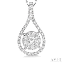 5/8 Ctw Lovebright Round Cut Diamond Pendant in 14K White Gold with Chain