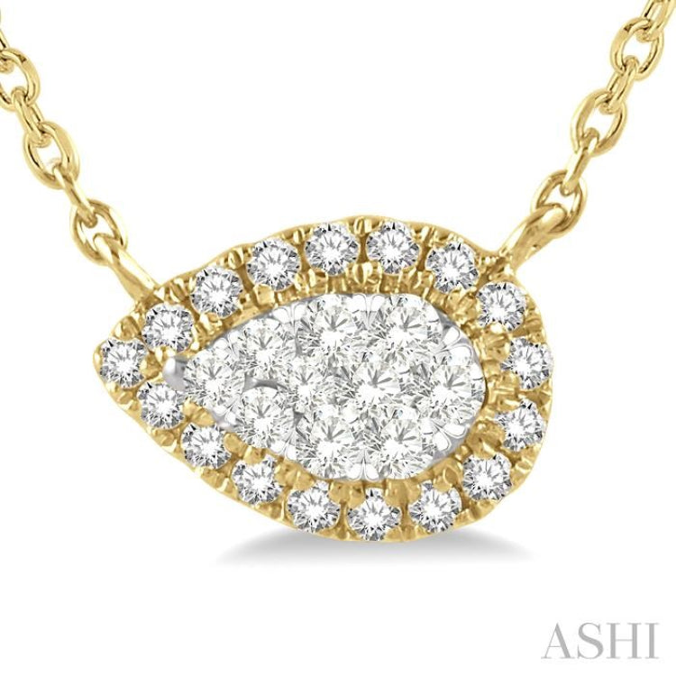 1/6 Ctw Pear Shape Round Cut Diamond Lovebright Pendant With Chain in 14K Yellow & White Gold