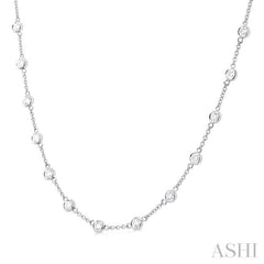 2 Ctw Bezel Set Round Cut Diamond Station Necklace in 14K White Gold