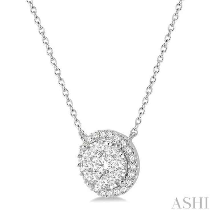 3/4 Ctw Circular Round Cut Diamond Lovebright Pendant With Chain in 14K White Gold