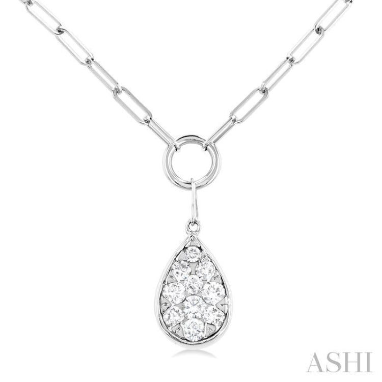 1/4 Ctw Lovebright Pear Shape Round Cut Diamond Paperclip Necklace in 14K White Gold