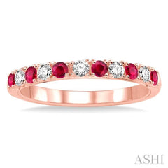 2.2 MM Round Cut Ruby and 1/5 Ctw Round Cut Diamond Precious Band in 14K Rose Gold