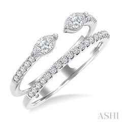 1/2 Ctw Split Twin Row 2-Stone Marquise and Round Cut Diamond Fashion Ring in 14K White Gold