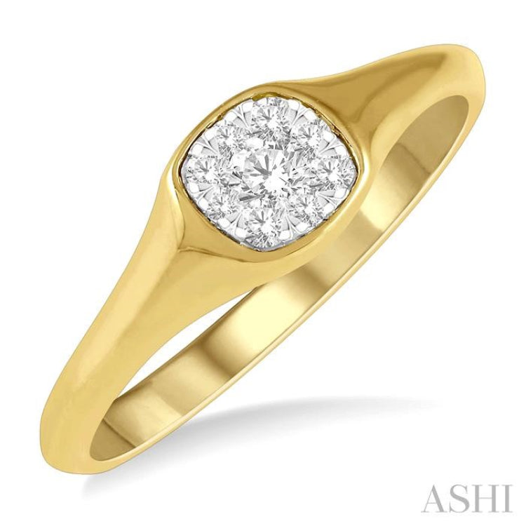 1/6 Ctw Cushion Shape Lovebright Diamond Ring in 14K Yellow and White Gold