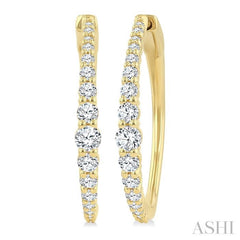 1 Ctw Round Cut Diamond Graduated Riviera Hoop Earrings in 14K Yellow Gold