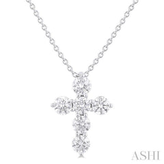 1/2 Ctw Round Cut Diamond Christian Cross 6-Stone Fashion Pendant With Chain in 14K White Gold