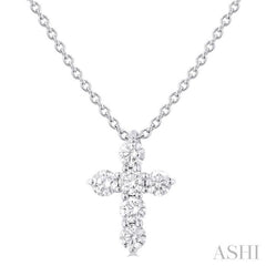 1/4 Ctw Round Cut Diamond Christian Cross 6-Stone Fashion Pendant With Chain in 14K White Gold