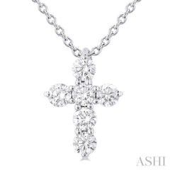 1/4 Ctw Round Cut Diamond Christian Cross 6-Stone Fashion Pendant With Chain in 14K White Gold