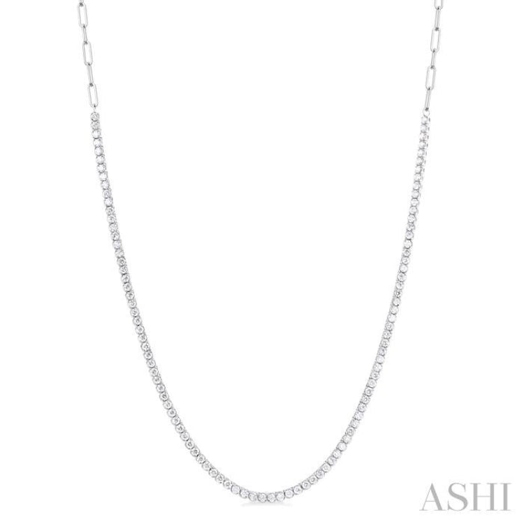 2 5/8 Ctw Round Cut Diamond Paperclip Chain Tennis Necklace in 14K White Gold