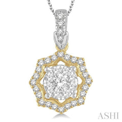 1/3 Ctw Star Lattice Lovebright Round Cut Diamond Pendant With Chain in 14K White and Yellow Gold
