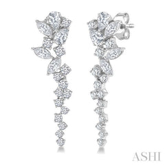 1 Ctw Mixed Shape Diamond Scatter Fashion Long Earring in 14K White Gold