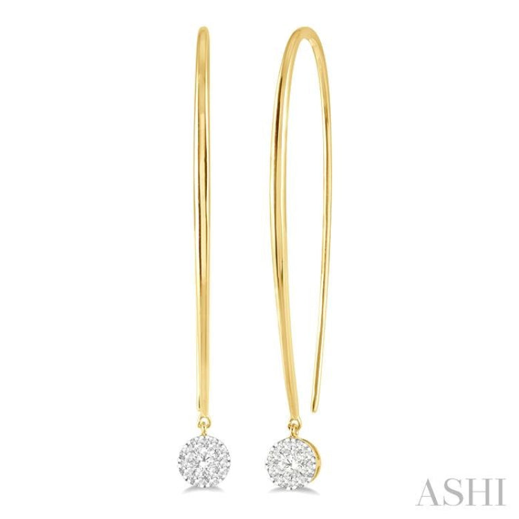 1/3 Ctw Round Dangler Lovebright Diamond Earring in 14K Yellow and White Gold