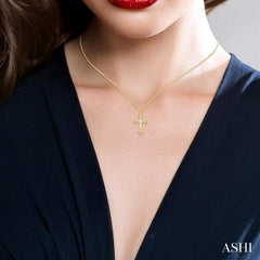 1/4 Ctw Art Deco Lovebright Round Cut Diamond Cross Pendant in 14K Yellow and White Gold with chain