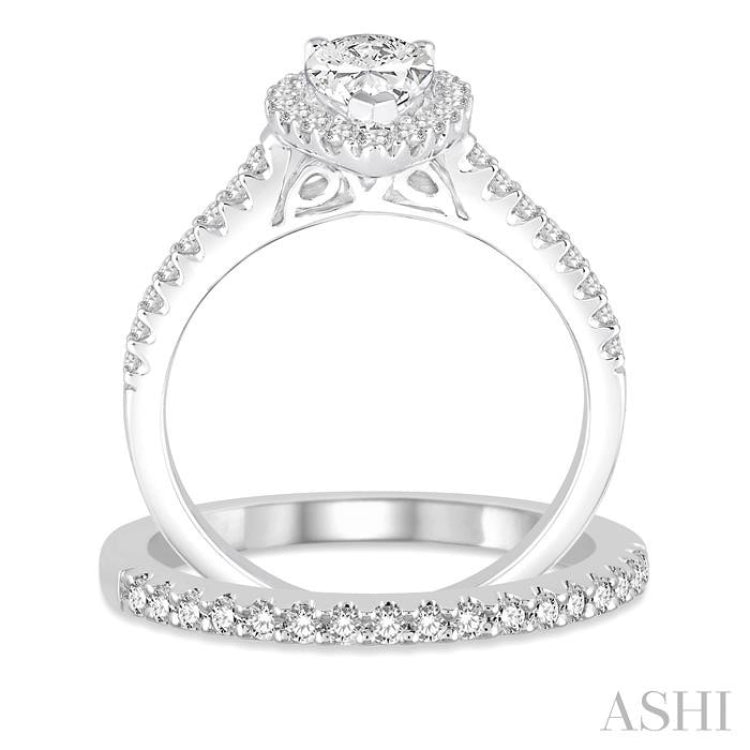 3/4 Ctw Diamond Bridal Set with 5/8 Ctw Pear Cut Engagement Ring and 1/6 Ctw Wedding Band in 14K White Gold