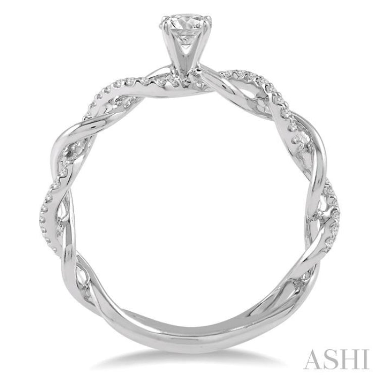 1/3 Ctw Entwined Shank Diamond Engagement Ring with 1/5 Ct Round Cut Center Stone in 14K White Gold
