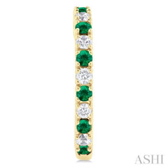 1.80 MM Round Shape Emerald and 1/4 Ctw Round Cut Diamond Precious Hoop Earring in 10K Yellow Gold