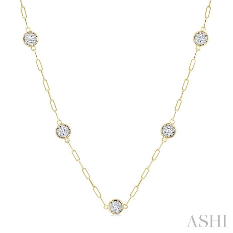 1 Ctw Lovebright Round Cut Diamond Paperclip Station Necklace in 14K Yellow and White Gold