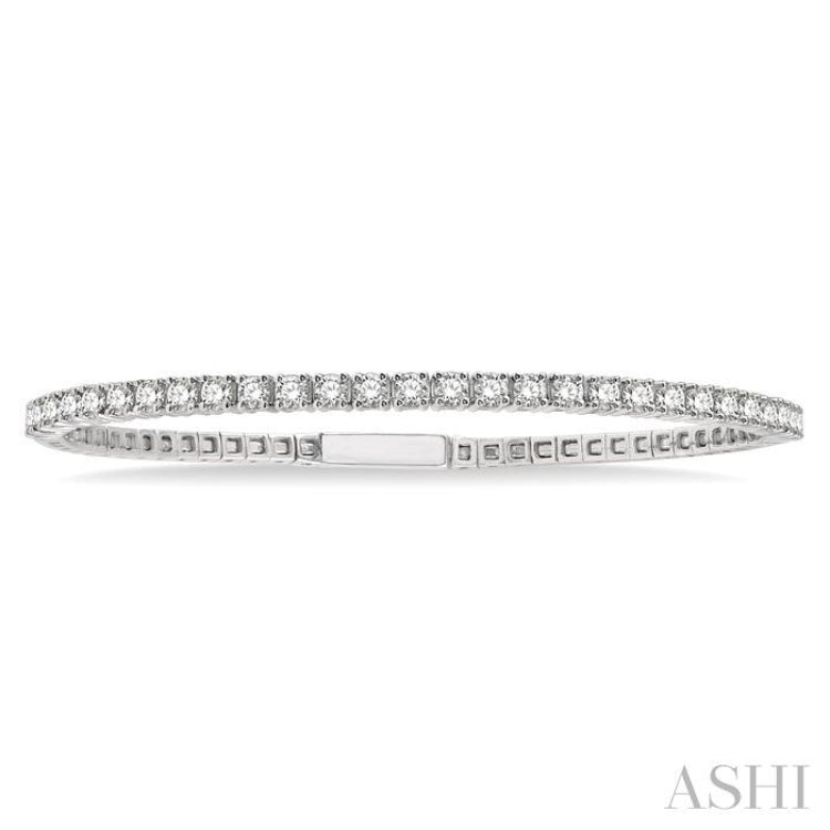 2 Ctw Round Cut Flexible Diamond Bangle in 14K White Gold
