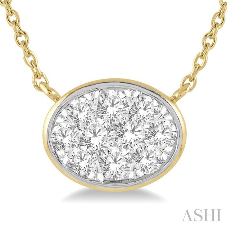 1/3 Ctw Oval Shape Lovebright Diamond Pendant With Chain in 14K Yellow and White Gold