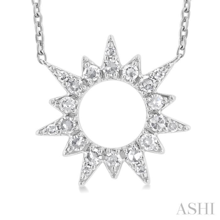 1/5 Ctw Sunburst Round Cut Diamond Fashion Pendant With Chain in 10K White Gold