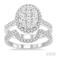 1 1/4 Ctw Oval Shape Diamond Lovebright Wedding Set with 1 Ctw Engagement Ring and 1/4 Ctw Wedding Band in 14K White Gold