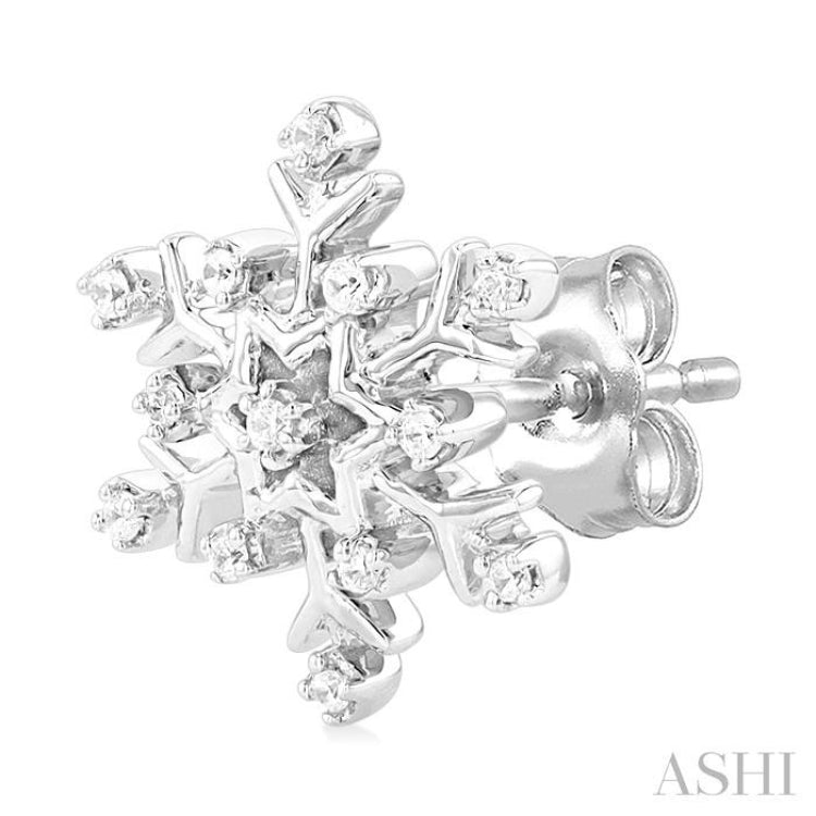 1/10 Ctw Petite Snowflake Round Cut Diamond Fashion Stud Earring in 10K White Gold