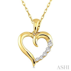 1/10 Ctw Round Cut Diamond Heart Shape Journey Pendant in 14K Yellow Gold with Chain