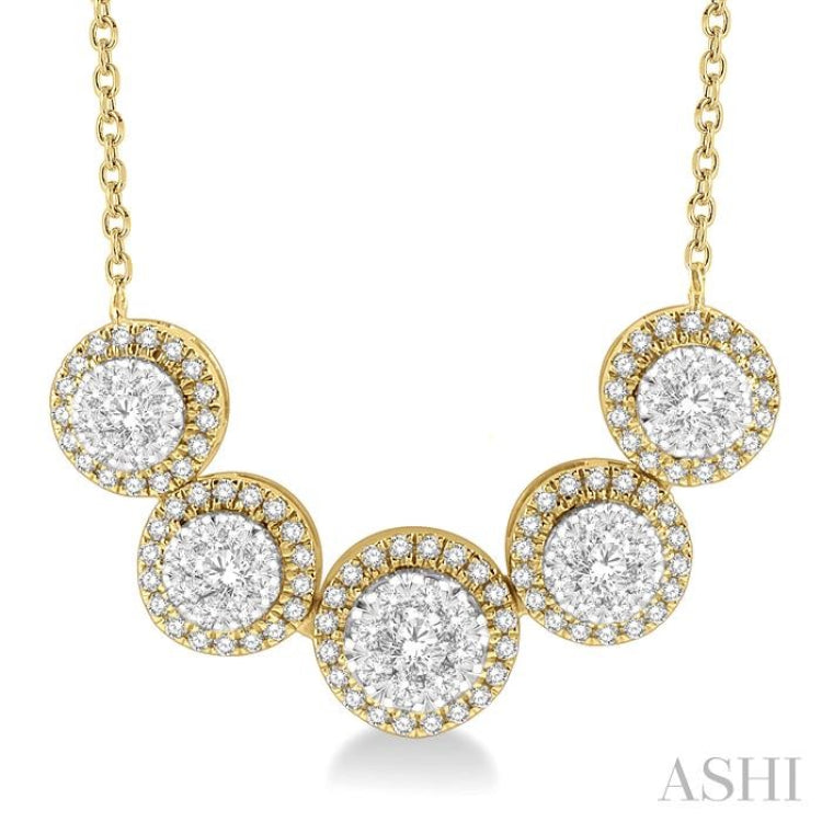 3/4 Ctw Circular Mount Lovebright Round Cut Diamond Necklace in 14K Yellow & White Gold